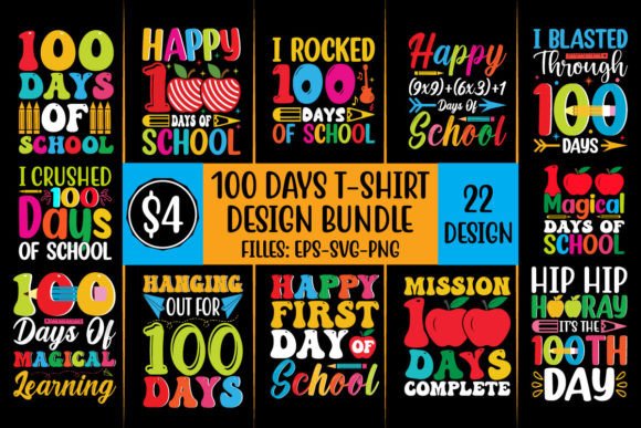 100 Days of School T-shirt Design Bundle