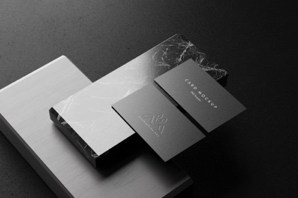 Business Cards on a Marble Block Mockups
