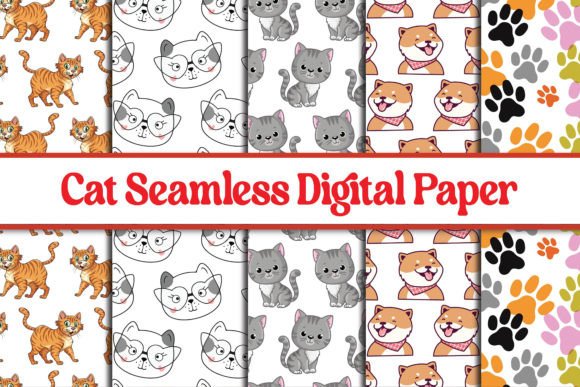 Cute Cat Seamless Digital Papers Bundle